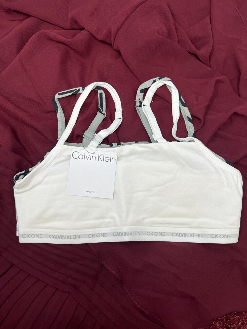 Calvin Klein 2 Pack NWT US S White/Gray QF6040 Cotton Wireless Bralette